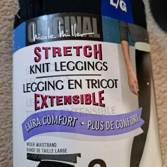 New! Nicole Miller Leggings 2 Pack Size Large Black Stretch Pants Cotton - Picture 5 of 10